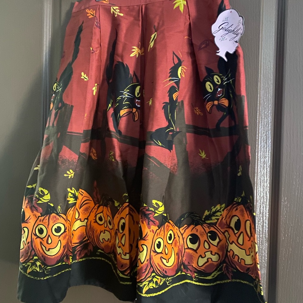NWT XS Go Lightly Maroon Retro Cat Print Halloween Skirt